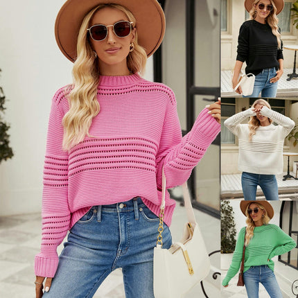 Women's Long Sleeve Pullover Crew Neck Ribbed Knit Loose Sweater Top