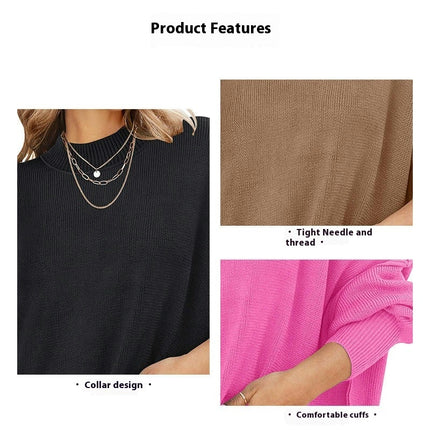 Women's Fall Large Silhouette Round Neck Long Sleeve Loose Knit Shirt Top