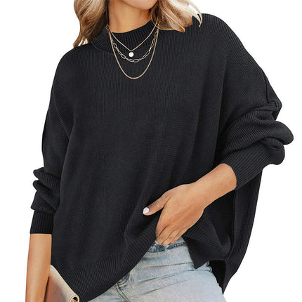 Women's Fall Large Silhouette Round Neck Long Sleeve Loose Knit Shirt Top