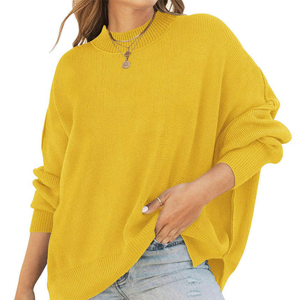 Women's Fall Large Silhouette Round Neck Long Sleeve Loose Knit Shirt Top