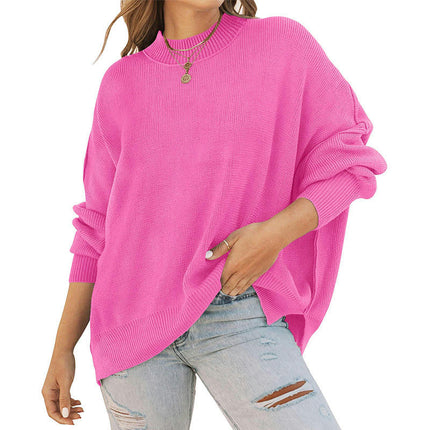 Women's Fall Large Silhouette Round Neck Long Sleeve Loose Knit Shirt Top