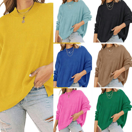 Women's Fall Large Silhouette Round Neck Long Sleeve Loose Knit Shirt Top