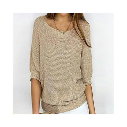 Women's 3/4 Sleeve Knit Crew Neck Pullover Top Commuter Elegant Air Conditioner Shirt