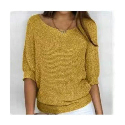 Women's 3/4 Sleeve Knit Crew Neck Pullover Top Commuter Elegant Air Conditioner Shirt