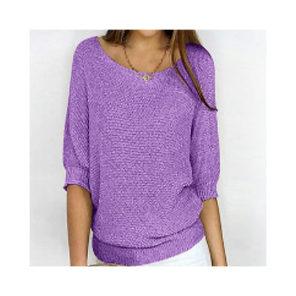 Women's 3/4 Sleeve Knit Crew Neck Pullover Top Commuter Elegant Air Conditioner Shirt