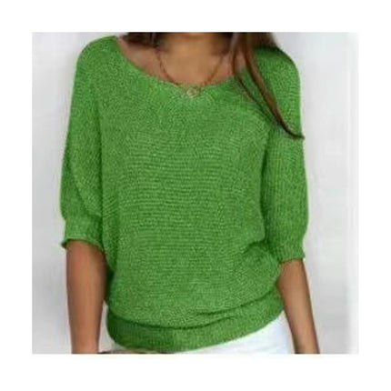 Women's 3/4 Sleeve Knit Crew Neck Pullover Top Commuter Elegant Air Conditioner Shirt