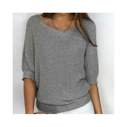 Women's 3/4 Sleeve Knit Crew Neck Pullover Top Commuter Elegant Air Conditioner Shirt