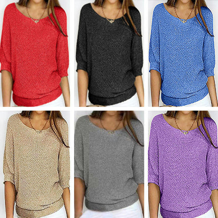 Women's 3/4 Sleeve Knit Crew Neck Pullover Top Commuter Elegant Air Conditioner Shirt