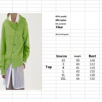 Women's Irregular Lazy Style Sweater Cardigan Round Neck Knitted Jacket with Diagonal Buttons