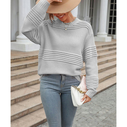 Solid Color Knit Bottom Sweater Long Sleeve Pit Stripe Pullover Sweater Woman