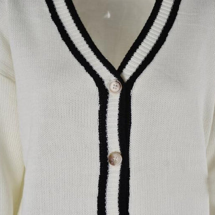 Women's Long Sleeve Button Colorblocked Knit Cardigan V-Neck Sweater Jacket