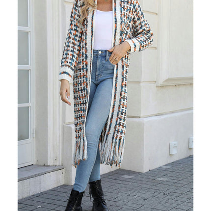 Women's Striped Fringed Cardigan Colorful Extra Long Knit Cardigan Sweater Jacket