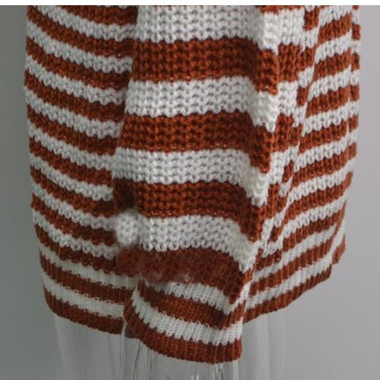 Women's Striped Colorblocking Cardigan Loose Mid-Length Button Casual Knit Sweater