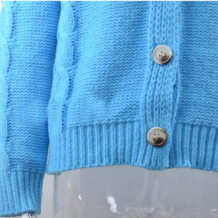 Women's Short Twist Sleeve Knit Sweater Solid Color Loose Button Sweater Cardigan