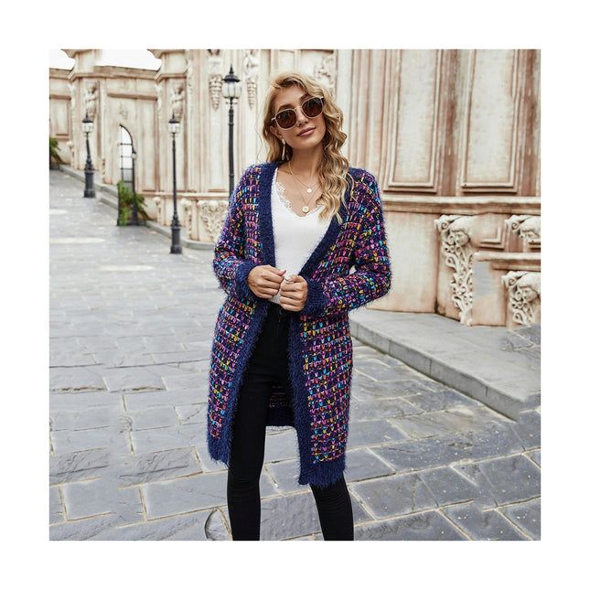 Women's Long Knit Large Size Fashion Color Cardigan Sweater Jacket