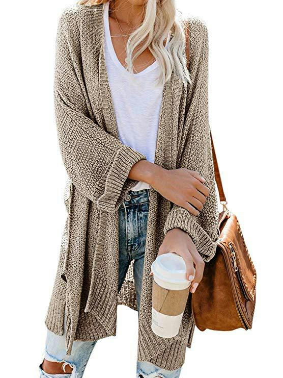 Women's Mid-length Large Size Coat Solid Color Loose Split Knit Sweater Cardigan