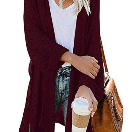 Women's Mid-length Large Size Coat Solid Color Loose Split Knit Sweater Cardigan