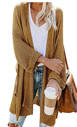 Women's Mid-length Large Size Coat Solid Color Loose Split Knit Sweater Cardigan