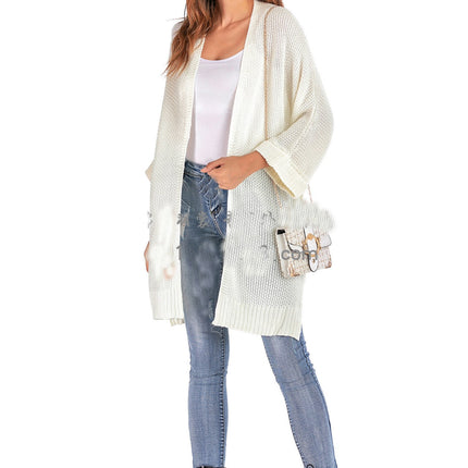 Women's Mid-length Large Size Coat Solid Color Loose Split Knit Sweater Cardigan