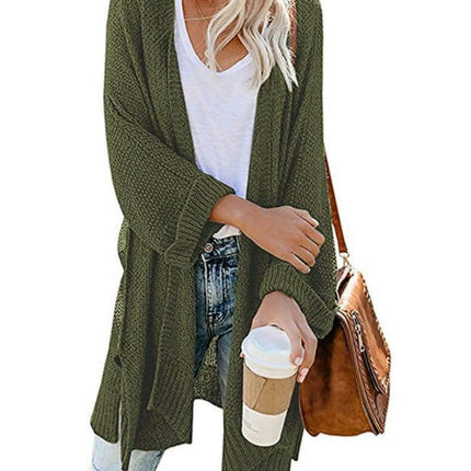 Women's Mid-length Large Size Coat Solid Color Loose Split Knit Sweater Cardigan