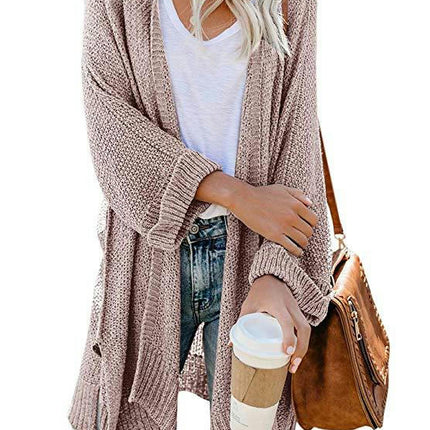 Women's Mid-length Large Size Coat Solid Color Loose Split Knit Sweater Cardigan