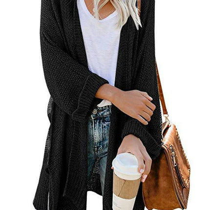 Women's Mid-length Large Size Coat Solid Color Loose Split Knit Sweater Cardigan