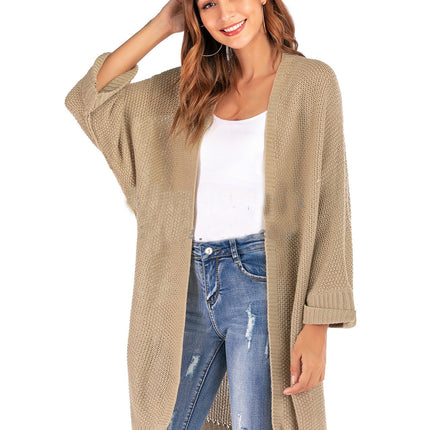 Women's Mid-length Large Size Coat Solid Color Loose Split Knit Sweater Cardigan