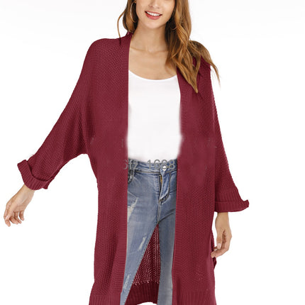 Women's Mid-length Large Size Coat Solid Color Loose Split Knit Sweater Cardigan