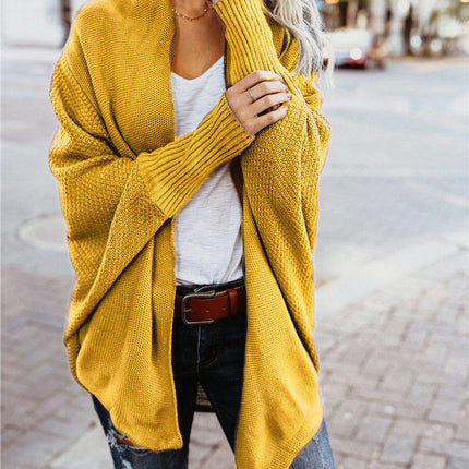 Women's Knitted Cardigan-Large Size Bat Sleeve Fashion Loose Sweater Jacket