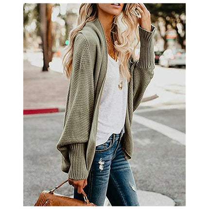 Women's Knitted Cardigan-Large Size Bat Sleeve Fashion Loose Sweater Jacket