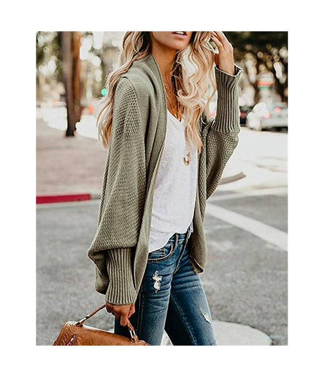 Women's Knitted Cardigan-Large Size Bat Sleeve Fashion Loose Sweater Jacket