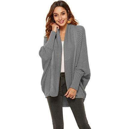 Women's Knitted Cardigan-Large Size Bat Sleeve Fashion Loose Sweater Jacket