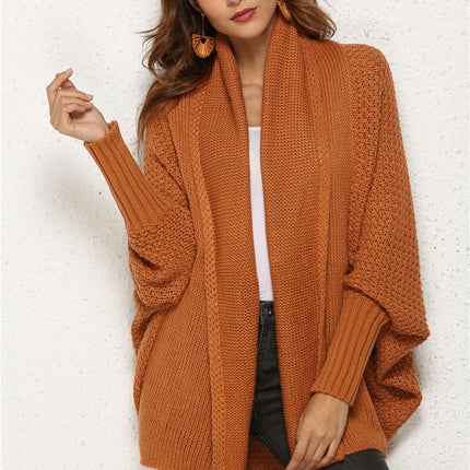 Women's Knitted Cardigan-Large Size Bat Sleeve Fashion Loose Sweater Jacket