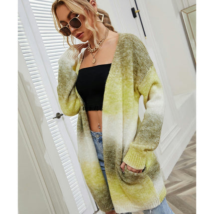 Women's Mid-Length Sweater Rainbow Tie-Dye Plus Size Cardigan Knit Jacket