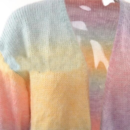 Women's Mid-Length Sweater Rainbow Tie-Dye Plus Size Cardigan Knit Jacket