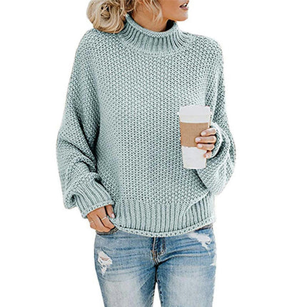 Women's High Neck Oversized Sweater Batwing Long Sleeve Pullover Loose Chunky Knit Sweater