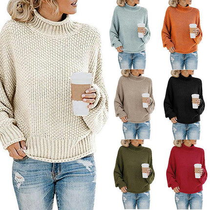 Women's High Neck Oversized Sweater Batwing Long Sleeve Pullover Loose Chunky Knit Sweater