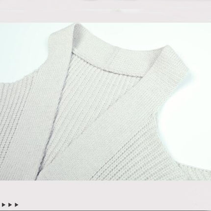 Women Hanging Neck Button Knit Cardigan Show Two Shoulders Long Sleeve Short Sweater Cardigan