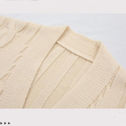 Long Sleeve Long Knit Sweater Twist Sweater Women's Button Cardigan with Pockets