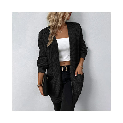 Women's Long Knit Solid Color Long Sleeve Pocket Sweater Cardigan Jacket