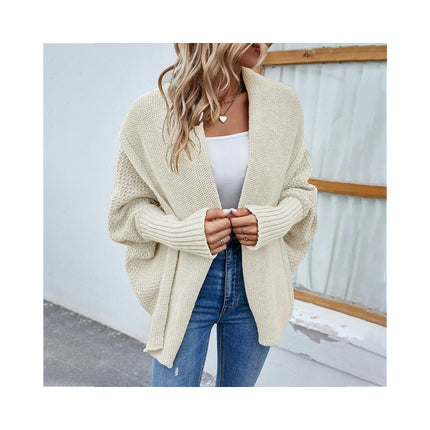 Women's Solid Color Knit Sweater Bat Sleeve Loose Sweater Cardigan Jacket