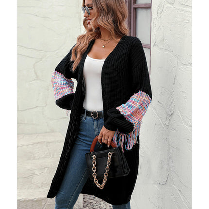 Women's Long Sleeve Fringe Knit Sweater Fashion Long Sweater Cardigan