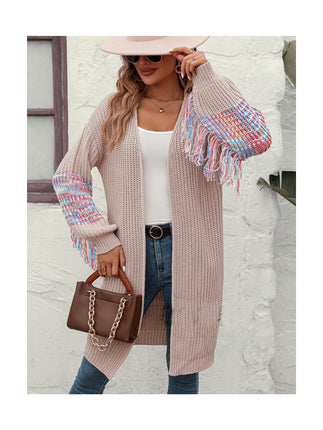 Women's Long Sleeve Fringe Knit Sweater Fashion Long Sweater Cardigan