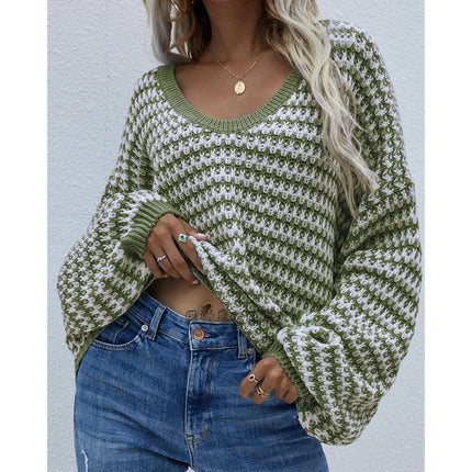 Women's Oversized Knit Sweater Round Neck Long Sleeve Batwing Ribbed Pullover Sweater Top