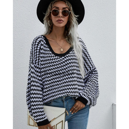 Women's Oversized Knit Sweater Round Neck Long Sleeve Batwing Ribbed Pullover Sweater Top