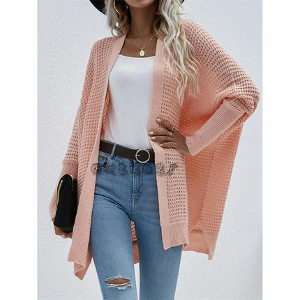 Women's Solid Color Batwing Twisted Knit Loose Oversized Silhouette Wrap Cardigan Sweater