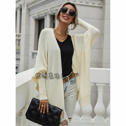 Women's Solid Color Batwing Twisted Knit Loose Oversized Silhouette Wrap Cardigan Sweater