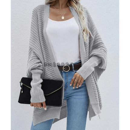 Women's Solid Color Batwing Twisted Knit Loose Oversized Silhouette Wrap Cardigan Sweater