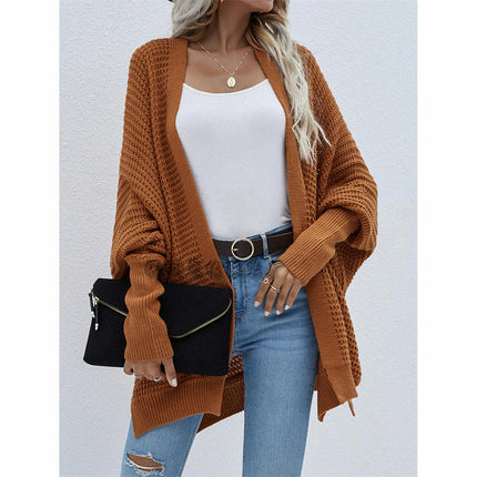 Women's Solid Color Batwing Twisted Knit Loose Oversized Silhouette Wrap Cardigan Sweater