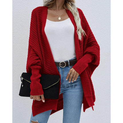 Women's Solid Color Batwing Twisted Knit Loose Oversized Silhouette Wrap Cardigan Sweater